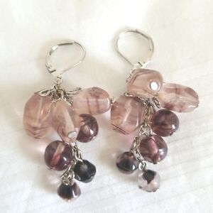 Silver Pink Cluster Earrings